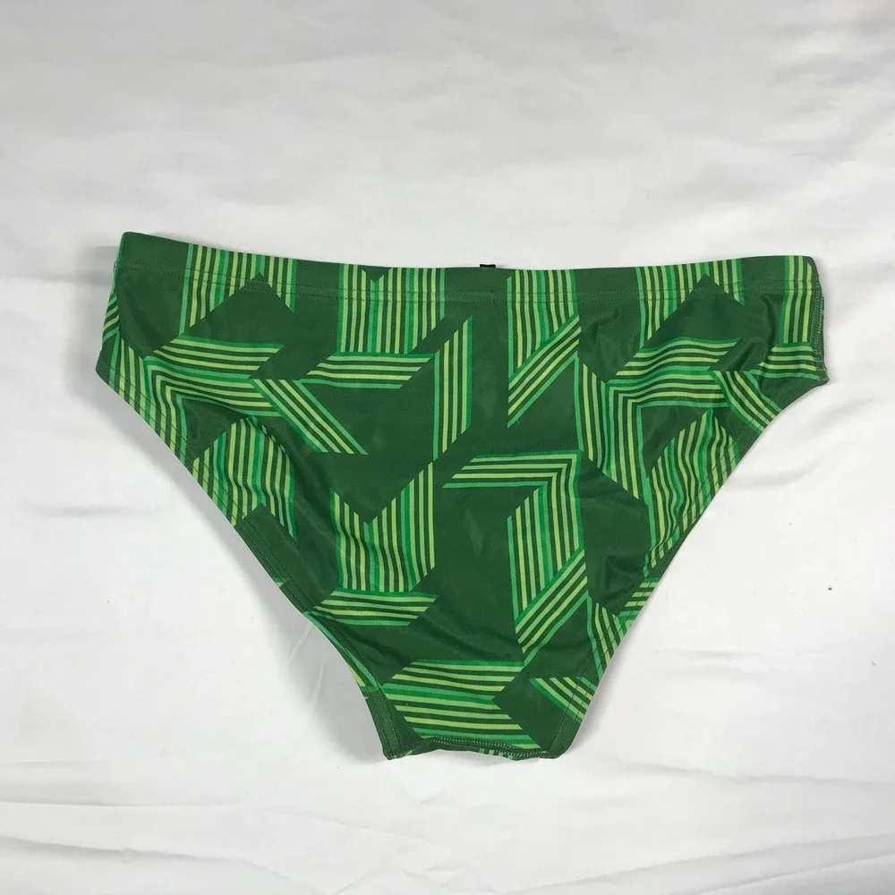 Arena Mens Swim Briefs Green Geometric Graphic Print Training Swimsuit Size 36